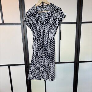 Mlle Gabrielle Button Front Shirt Dress Blue Belted MEDIUM